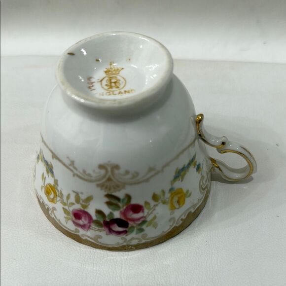 Langton England Elegant White Gold Pink 7 In Saucer 8 Oz Tea Cup 1793 Porcelain - Picture 6 of 12